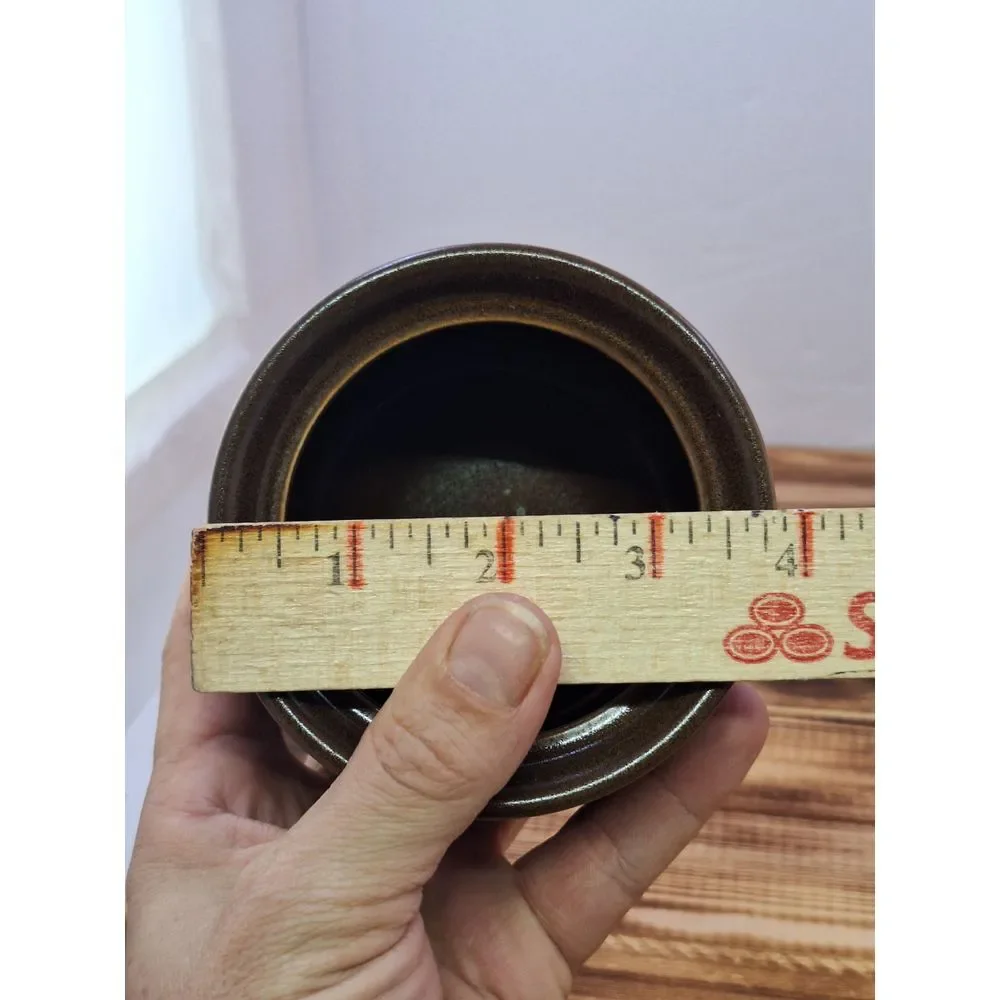 Vintage Three Tone Brown Stoneware‎ Covered Sugar and Creamer Set